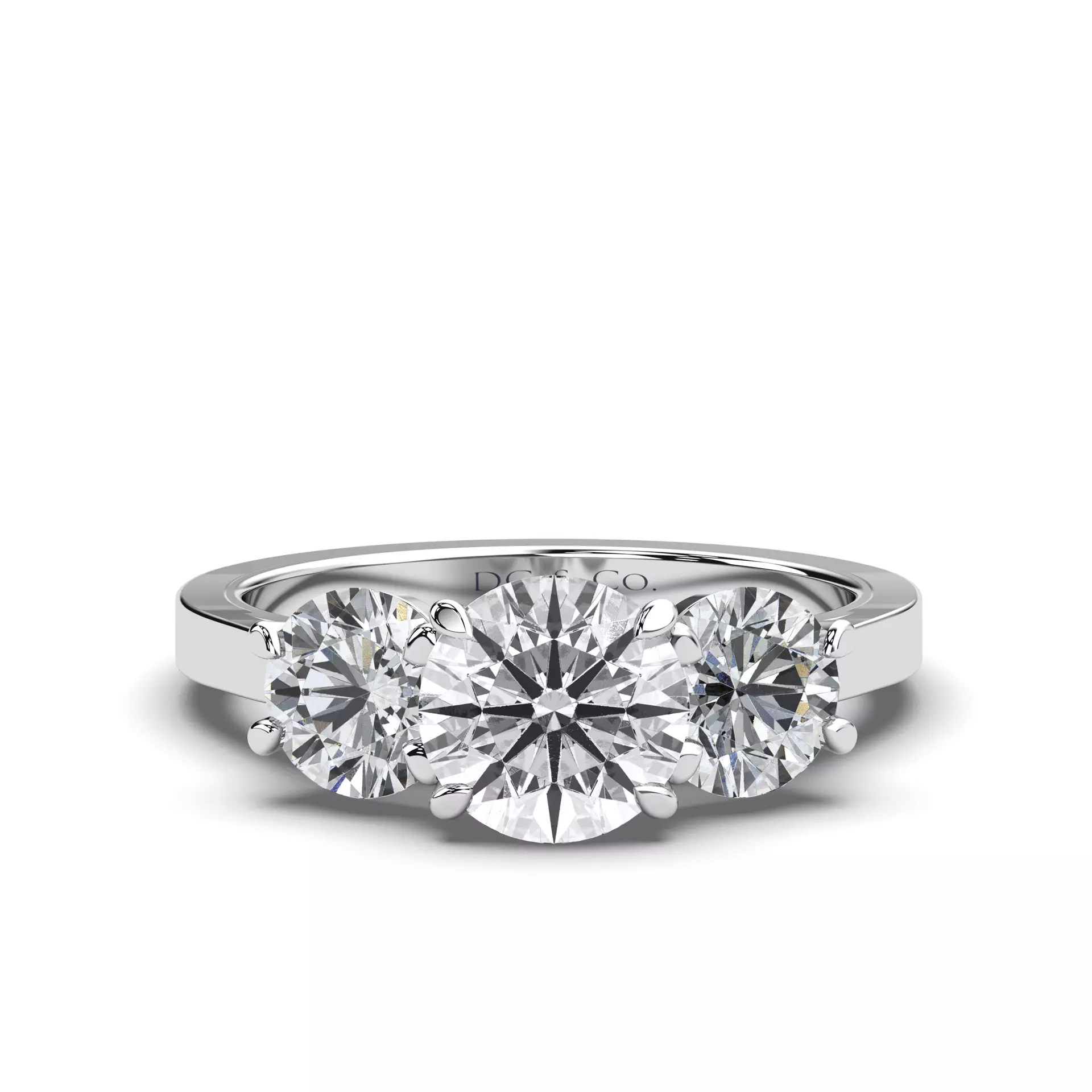 Round White Gold Three Stone Engagement Ring